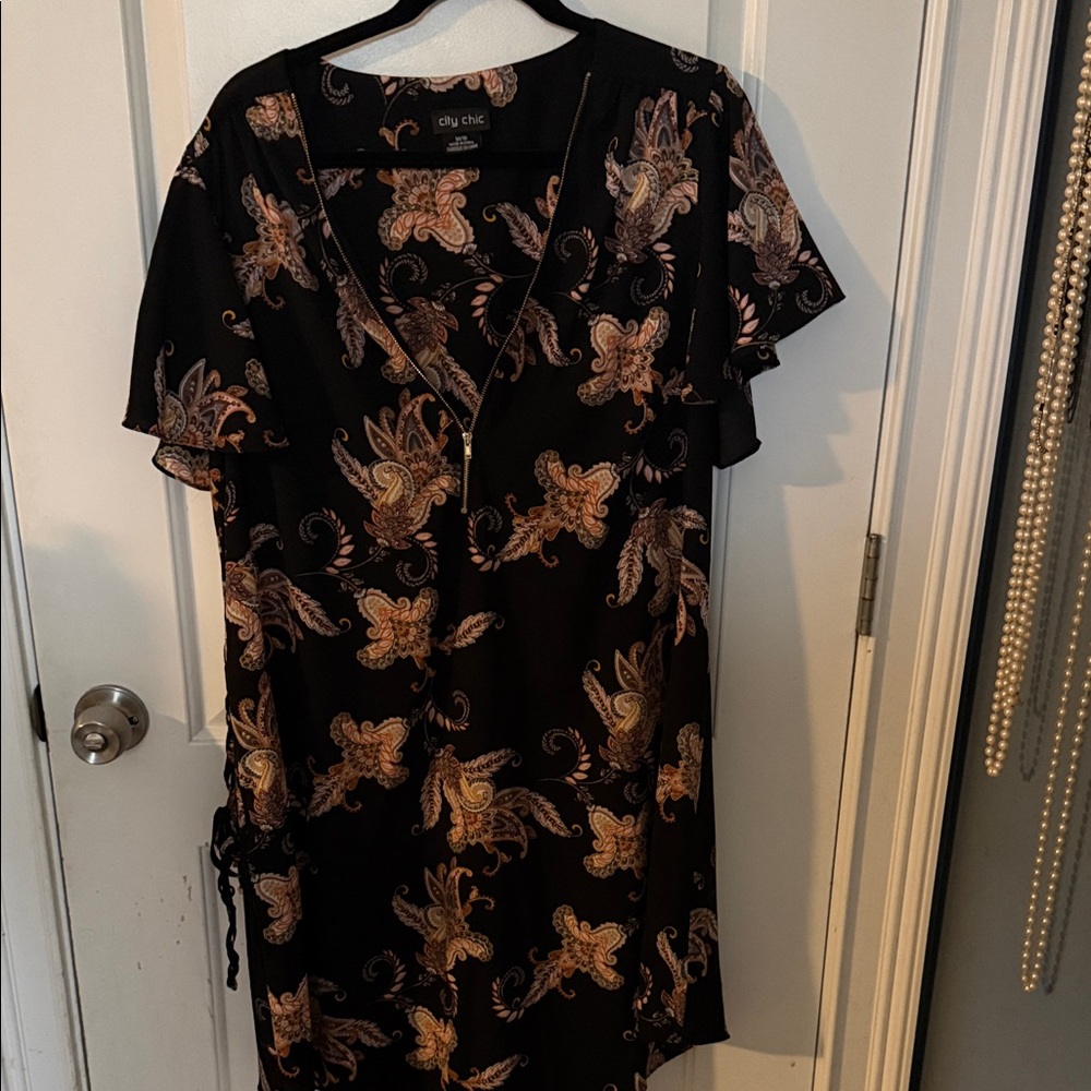 City Chic Black Dress with Gold Floral Design